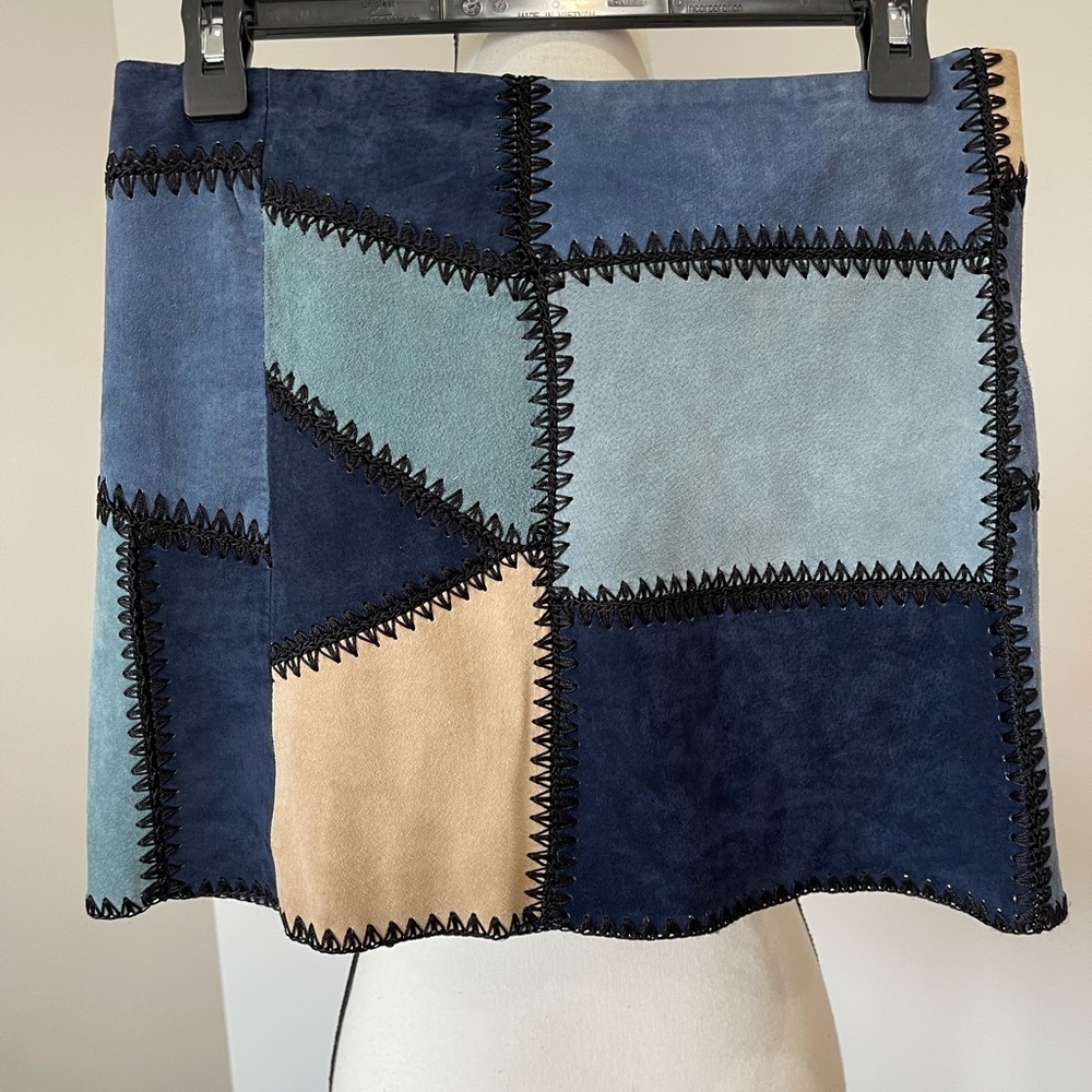 Zara size small patchwork suede leather mini skirt concert festival going out - Picture 10 of 11
